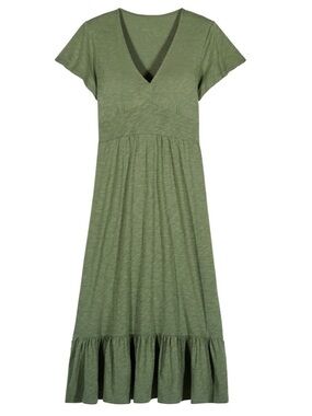 ba&sh Olive Green Midi Dress with Ruffle Hem